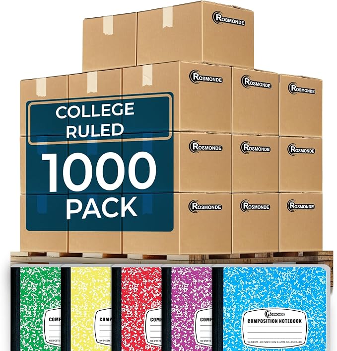 Rosmonde 1000 Pack (Pallet) Composition Notebook Bulk, College Ruled, Pallet of Composition Notebooks, 100 Sheets (200 Pages), 9-3/4 x 7-1/2, Bulk Notebooks for School & Office, 4-7 Days Transit