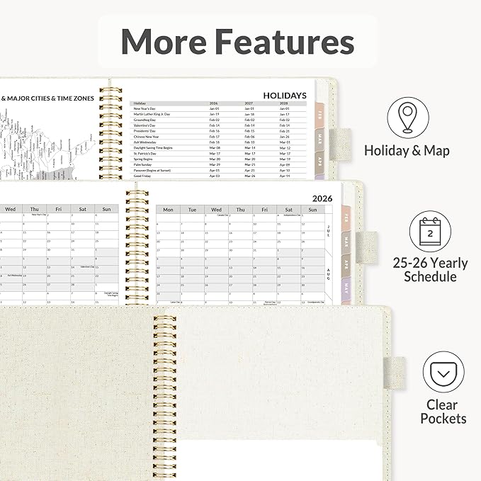SUNEE 2026 Weekly & Monthly Planner 6.4"x8.5"- 12 Month (January 2026 - December 2026), Vegan Leather Cover, Pocket, Bookmark, Notes, Monthly Tab, Beige