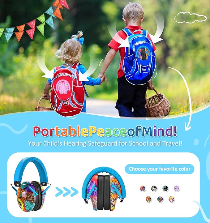 PROHEAR 032 Kids Ear Protection Safety Noise Earmuffs with NRR 25dB, Children Adjustable Headband Hearing Protectors for Monster Trucks, Sports Events, Concerts - Fireworks Pattern
