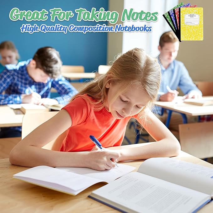 Composition Notebook College Ruled Composition Notebooks Bulk Marble Hard Cover Wide Ruled Notebook Paper Note Books For Schools Marble Composition Books 100 Sheets 200 Pages 9.75” x 7.25” (4 Pack, Multi Color)