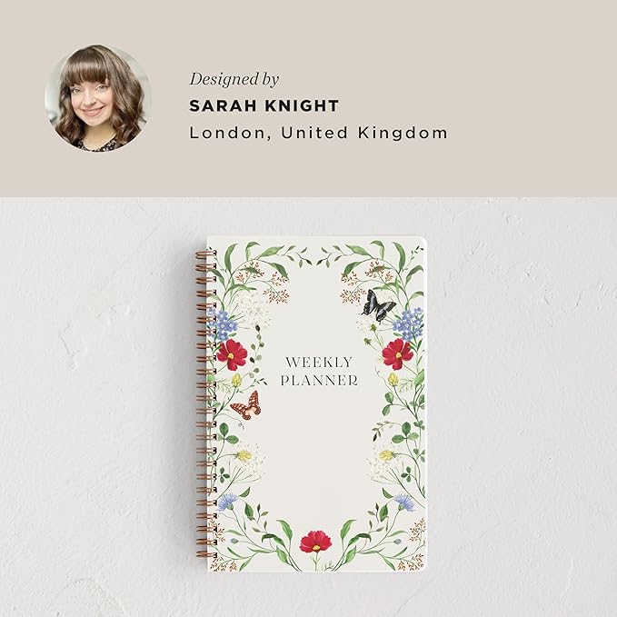 Minted Wild Meadow 2026 Weekly & Monthly Undated Planner, 5.5" x 8.5" Floral Butterfly Spiral Bound Planner Notebook, 132 Pages, Undated Monthly & Weekly Layouts for Flexible Planning