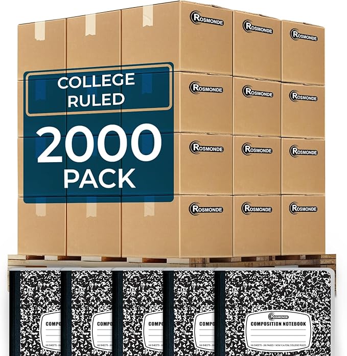 Rosmonde 2000 Pack (Pallet) Composition Notebooks Bulk, College Ruled, Full Pallet of Notebooks, 100 Sheets (200 Pages), 9-3/4 x 7-1/2, Bulk Notebooks for School, College & Office, 4-7 Days Transit