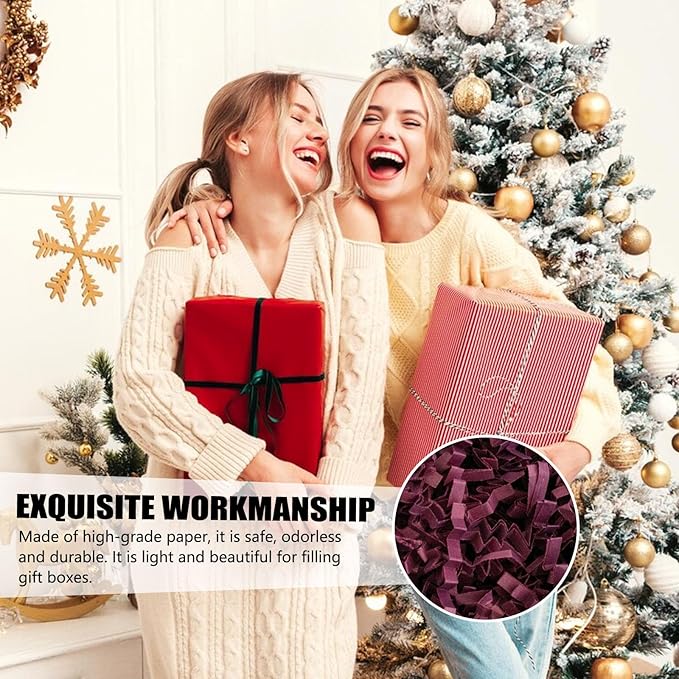 ZEBMOON 1 LB Burgundy Crinkle Cut Paper Shred Filler Great for Gift Wrapping, Basket Filling, Birthday, Wedding, Halloween, Thanksgiving, Christmas Day, New Year Party Decorations Filling Supplies