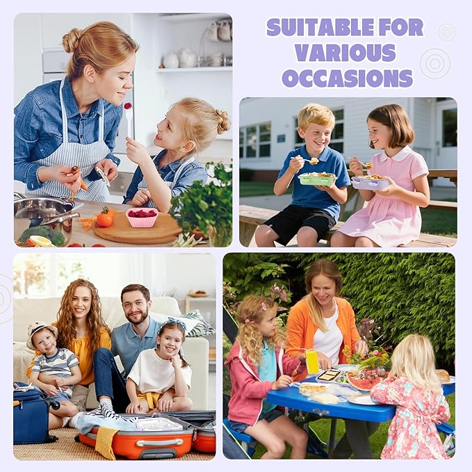 Kids Stainless Steel Lunch Box, 3 Compartments Leakproof Metal Bento Lunch Box, Containers with Silicone Lids for Office, Picnics, Dishwasher Safe, Purple