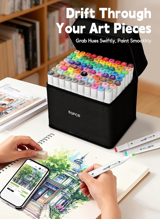 Brled 204 Colors Alcohol Markers with Free App, Chisel & Fine Tip Alcohol-Based Marker Set for Adults, Dual Tip Artist Markers for Drawing, Coloring Illustration, Painting and Great Gift Idea