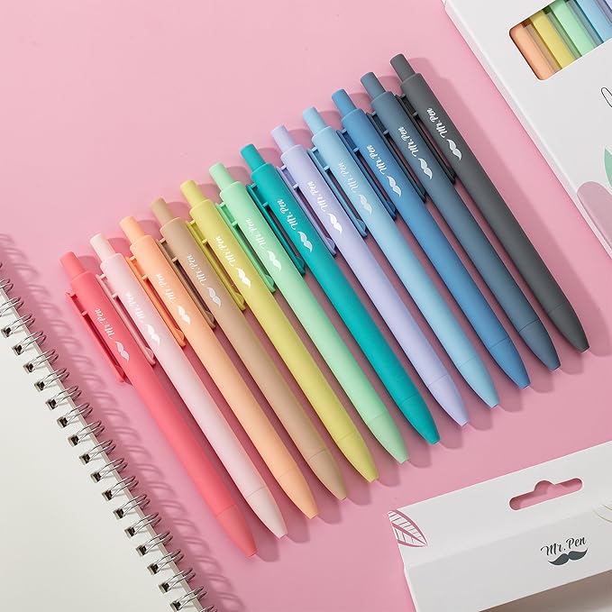 Mr. Pen- Retractable Gel Pens, 12 Pack, Colorful Ink, Fine Point 0.7mm, Fast Dry, Smooth Writing, Cute Pens for Drawing, Writing Planner and School Supplies