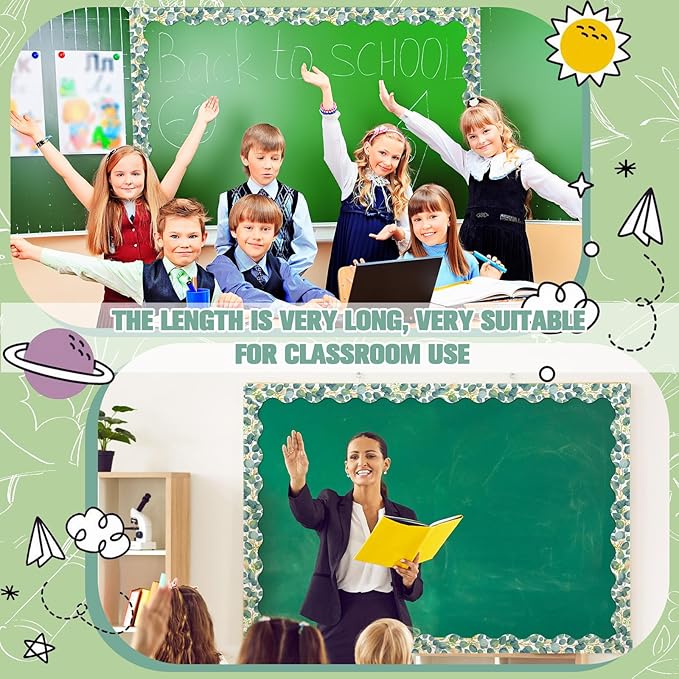 Fuyoooo 49 ft Eucalyptus Magnetic Borders for Classroom Bulletin Board Borders Magnetic Whiteboard Classroom Strips Reusable Rolled Wall Trim for School Teacher Offices Chalkboard (Green)