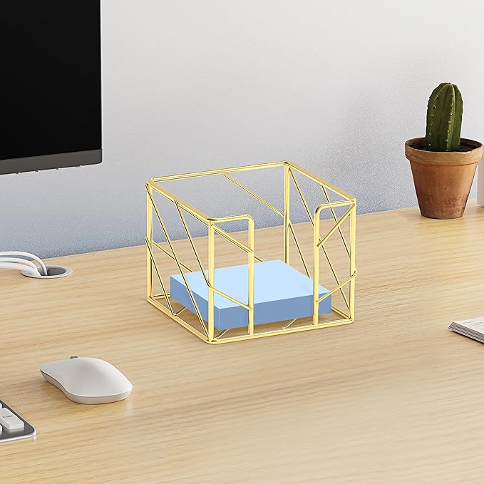 Gold Desktop Organizer - Multi-Functional Sticky Note Holder, Memo Note Cube for Office & Home, School, Desk Supplies
