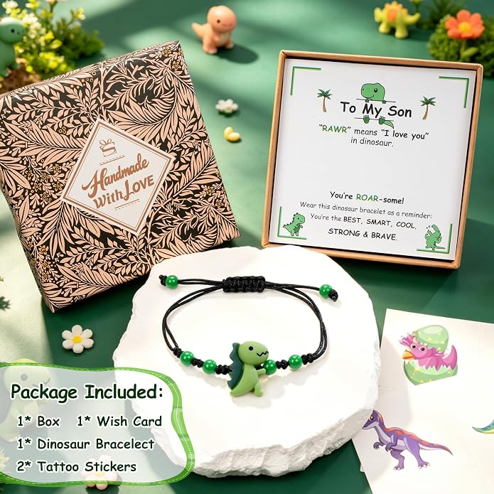 PEALICIOUS Dinosaur Bracelets for Boys, Back to School Birthday Son Gifts | First Day of Kindergarten Bracelet, Adjustable Dino Gifts Match Dinosaur Costume, Birthday Gifts for Boys Son Grandson