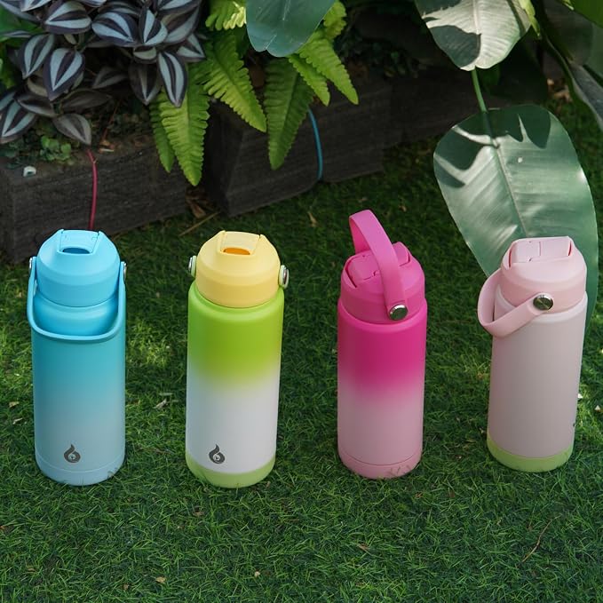 BJPKPK 12oz Insulated Water Bottle, Stainless Steel Bottle with Straw Lid | Soft Silicone Nozzle, Keep Cold & Hot, Leak-Proof BPA-Free Metal Bottle with Flex Handle for Travel, Gym & Everyday Hydration