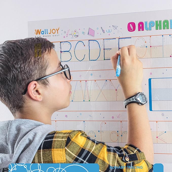 Letter Tracing Board for Kids Ages 3-5 – 39.4x16 in Large Dry Erase Alphabet Tracing Board, Clear Reusable Dry Erase Writing Practice for Kids, Sticks to Any Smooth Surface