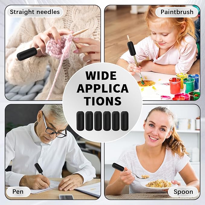 QOUBAI 6 Pcs Silicone Weighted Pencil Grips for Kids Adults Handwriting Aid Improve Penmanship with Autism ADHD Dyspraxia Fine Motor Skills Writing Posture Correction Tools for Classroom (Black)