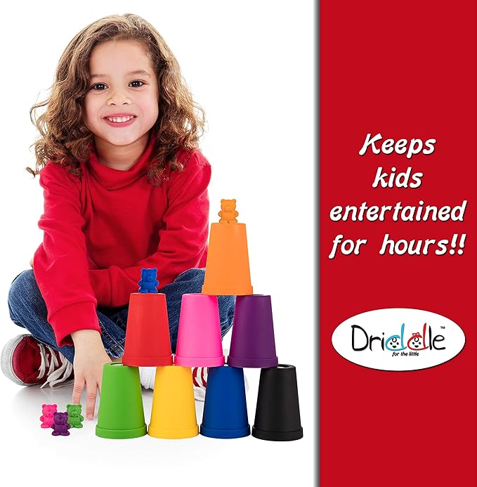 Driddle Colorful Counting Bears with Matching Cups - 80 Bears - Sort, Count & Color Recognition Learning Toy for Toddler & Kids - Montessori Education - Preschool Game