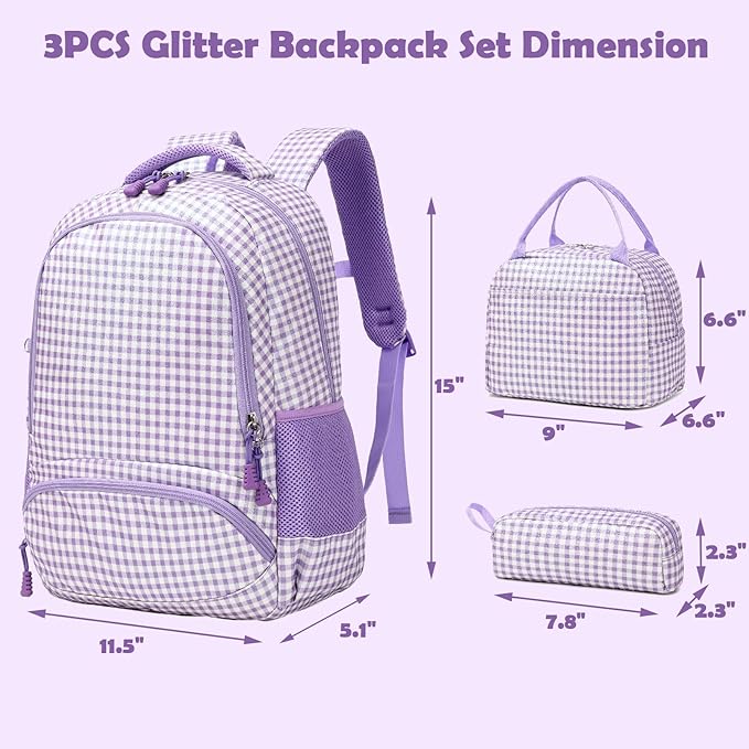 Kimwadalh School Backpack for Girls, Backpack with Lunch Box Pencil Case for Preschool Elementary High School Girls Boys