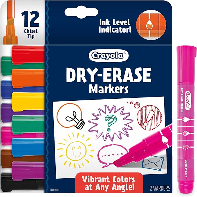 Crayola Take Note Dry Erase Markers for School (12ct) Essential Easter Basket Stuffers, Chisel Tip Whiteboard Markers, Spring Craft Supplies for Teachers, Low Odor (Pack of 2)