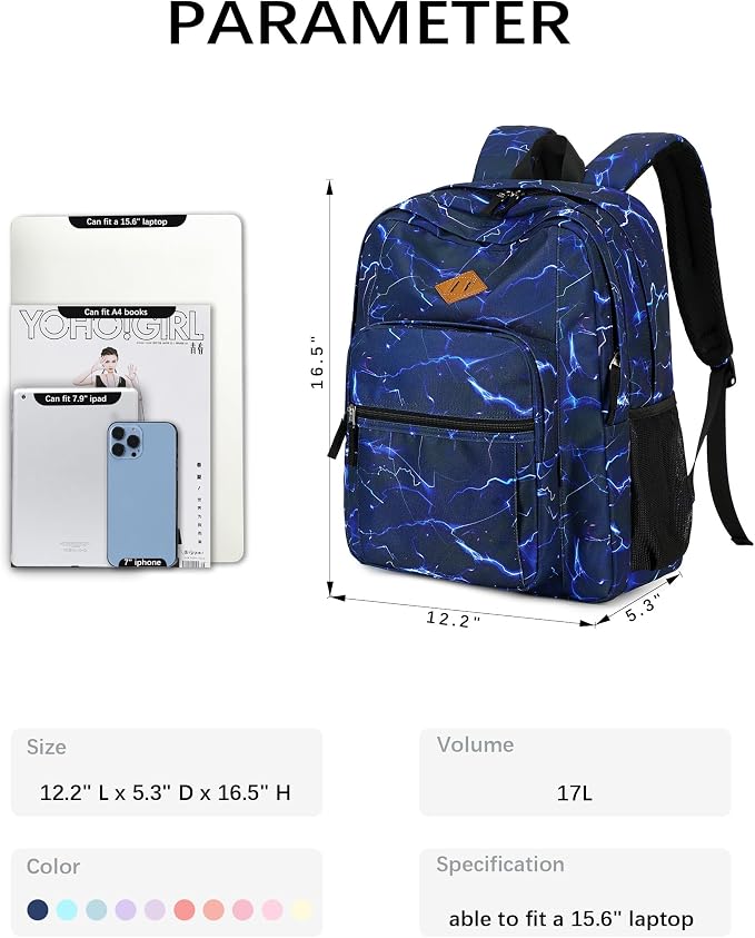 abshoo Teen Girls Solid Color Backpack For School Boys Water Resistant School Bag (Lightning Navy)