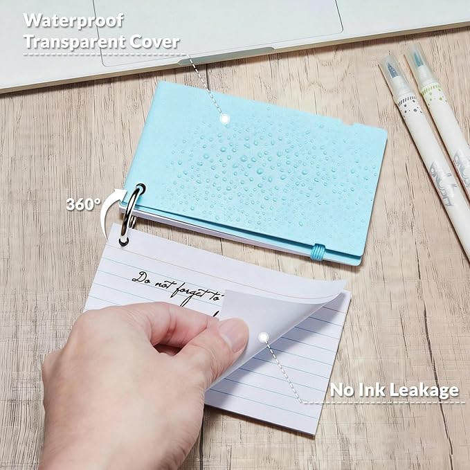 NEEWAY Ruled Index Cards with Ring 3x5 Inches, 200 Count Note Cards Lined, Flash Cards with Rings for Studying, Home and Office (Light Blue)