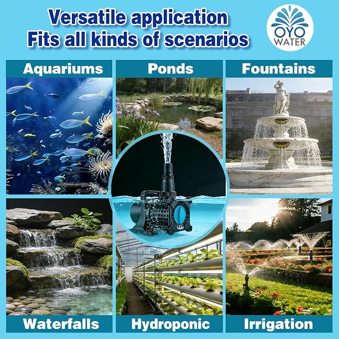 Pond Pump, 5100 GPH Adjustable Flow Submersible Water Pump with Filter Bag, UL Listed Copper Motor, IPX8 Waterproof 20.3ft Cord for Koi Pond, Fountain, Waterfall, Hydroponics, Irrigation