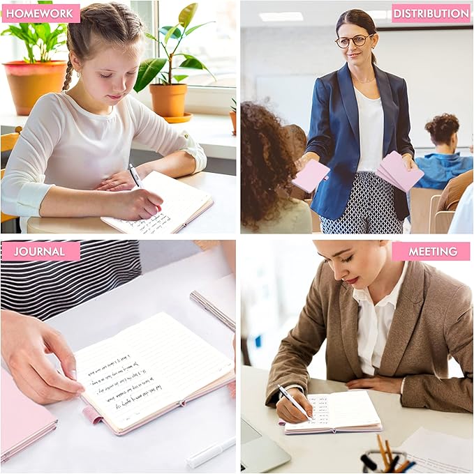 feela 6 Pack Pocket Small Notebooks Bulk, Mini Cute Memo Notepads Hardcover College Ruled Lined Journals with Pen Holder for Women Girls Office School, with 6 Black Pens, 3.5”x 5.5”, A6, Rose Pink
