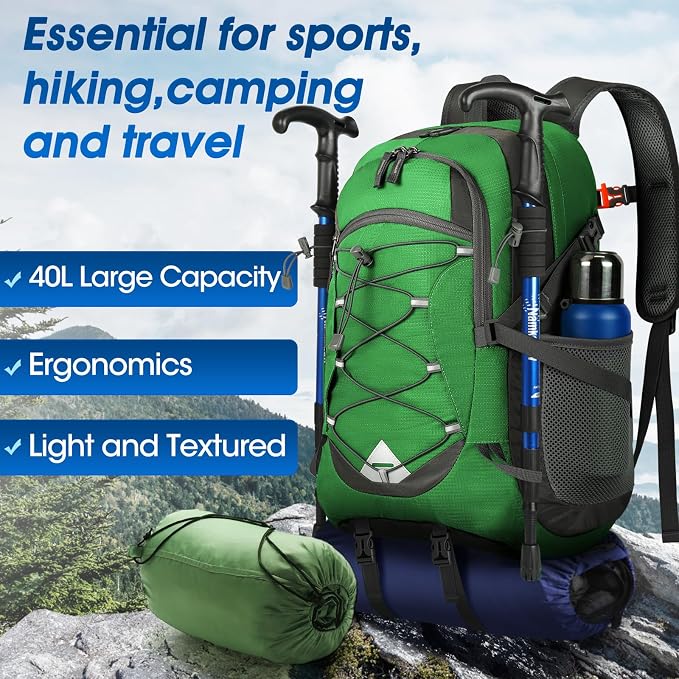IGOLUMON Hiking Backpack 40L Packable Lightweight Camping Daypack Men Women | Multi-compartment storage Water-resistant Foldable Nylon Material Hiking Day pack for Camping Cycling Outdoor