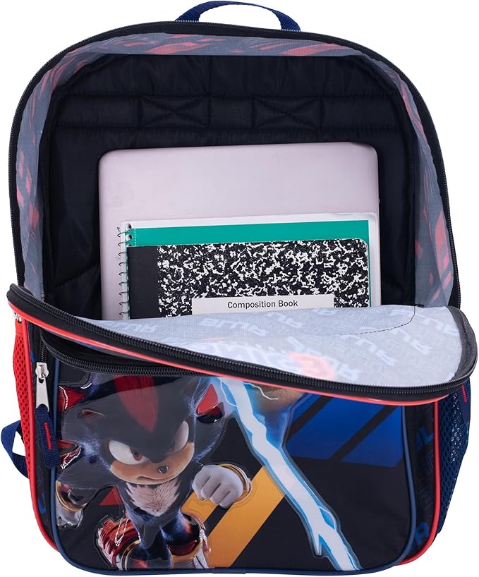 AI ACCESSORY INNOVATIONS Sonic The Hedgehog 3 Movie Backpack for Boys & Girls, Bookbag featuring Sonic & Shadow, Schoolbag with Adjustable Shoulder Straps & Padded Back,16 Inch
