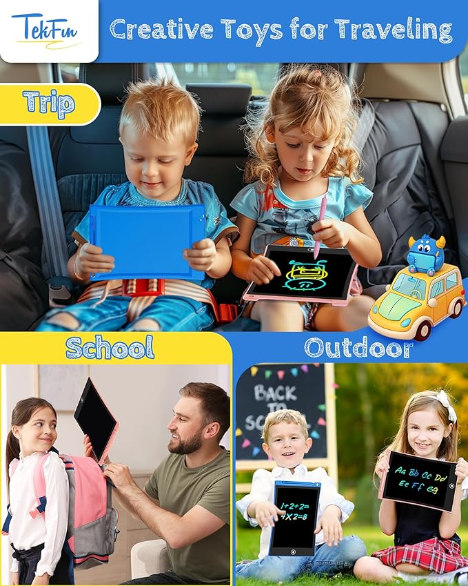 TEKFUN Kids Toys, 2 Pack LCD Writing Tablet with Anti-Lost Stylus,10in Coloring Doodle Board Magic Drawing Pad, Car Trip Educational Toys Birthday Gift for 3 4 5 6 7 Girls Boys Toddlers