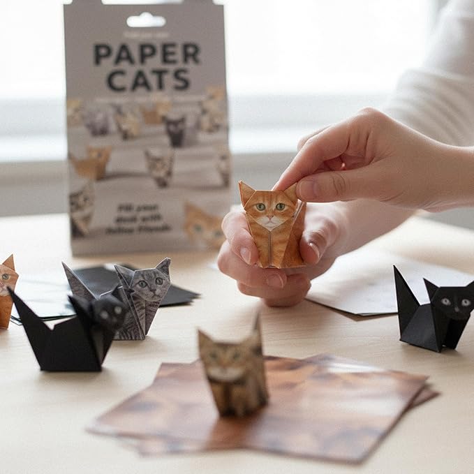 Origami Paper Cat Kit - 50pcs DIY Foldable Cute Cat Figurines, Japanese Stationery Style Fun Craft Activity, Desktop Decor for Cat Lovers