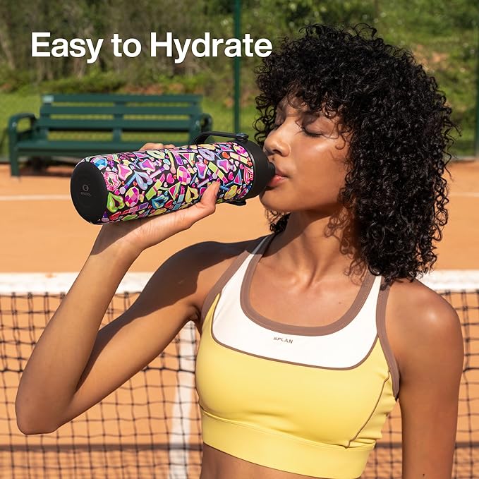 ENCOOL Insulated Water Bottle with Straw Stainless Steel Water Bottle, Leak-Proof, BPA-Free, Double Wall Vacuum Keeps Cold for 24 Hours for Sports, Travel, School (26 oz, Cosmetic Party)