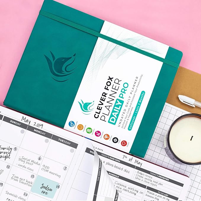 Clever Fox Planner Daily PRO - 8.5 x 11" A4 Size Daily Life Planner and Gratitude Journal to Increase Productivity, Time Management and Hit Your Goals - Undated - Lasts 3 Months (Turquoise)