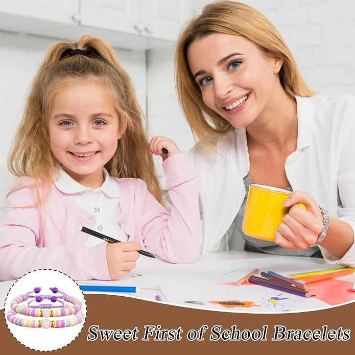Back to Stuff First Day of Kindergarten Preschool Bracelets Mommy and Me Gifts for Mother Daughter Bracelets