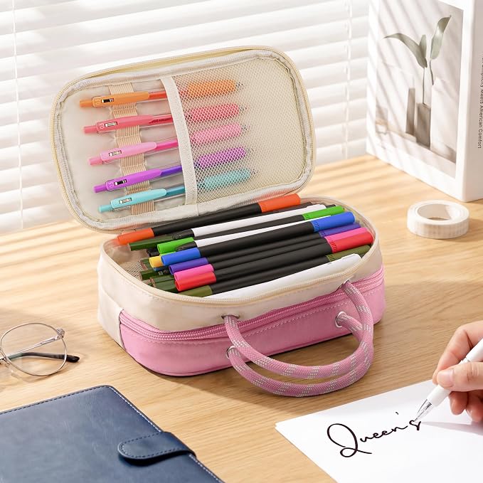 TOPBIDAI Large Pencil Case Pouch School Supplies for Girls Boy Women Men | Big Pencil Bag with 5 Compartments, Easy Grip Handle, Office College School Pencil Box