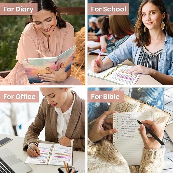 ZOTIA Lined Spiral Journal Notebook for Women, A5 College Ruled Journals for Writing, Hardcover Notebooks for Work, Note taking and Office School Supplies,140 Pages - Sunset