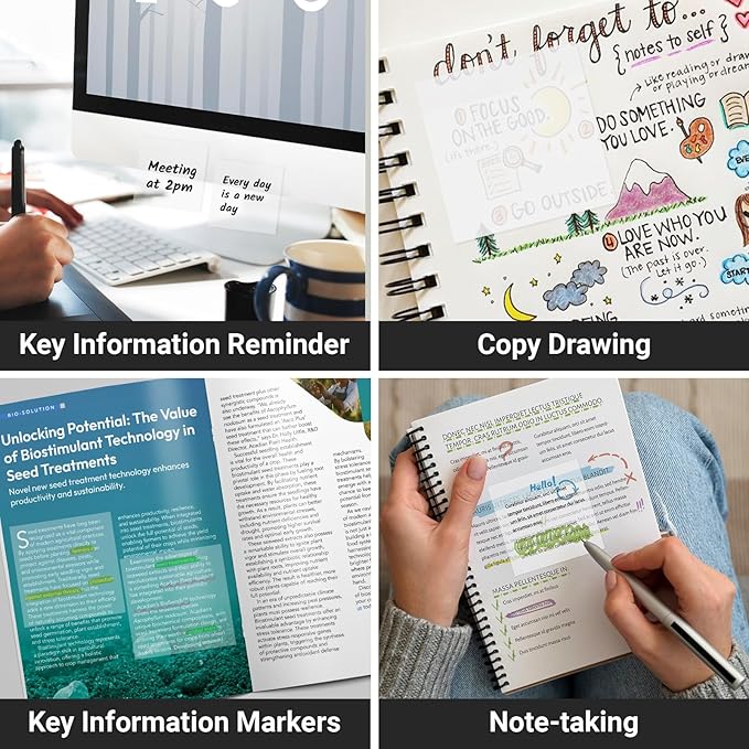 EUSOAR Transparent Sticky Notes, 400 Sheets PET Waterproof Book Markers Clear Sticky Notes 3x3, Self-Adhesive Bible Page Flags Stickers Nursing Students Note Pads for Home Office Work Memo Reminders