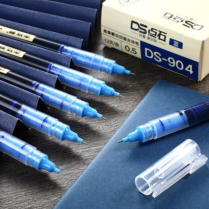 Frienda 12 Pcs Rolling Ball Pen 0.5 mm Japanese Pen,Black and Blue