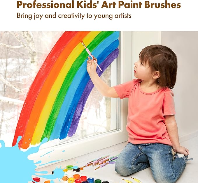 Artify Paint Brushes for Kids, 15-Sizes Paint Brush Set for Kid's Art and Crafts, Cute Dino Bag | Ergonomic Donuts Handle | Kids Paint Brushes for Acrylic, Oil, Watercolor, Gouache, Paint by Numbers