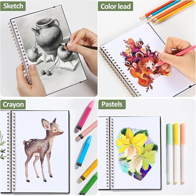Forvencer 2 Pack Blank Spiral Notebook, 8"x 5.6"Hardcover Sketch Book, 100GSM Thick Paper, Art Sketchbook for Women & Adult, 100 pages / 50 Sheets Drawing Book Journal for School Office Drawing, Green