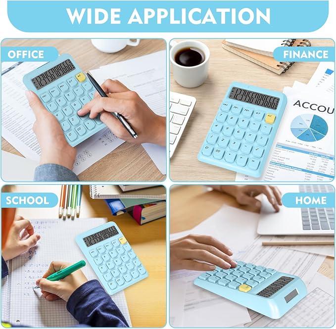 Cute Calculator, Calculators Desktop, Blue Calculator Big Buttons, Solar and Battery Dual Power, 12-Digits Large LCD Display, Desk Calculators for Office Home School Basic Business (Blue)