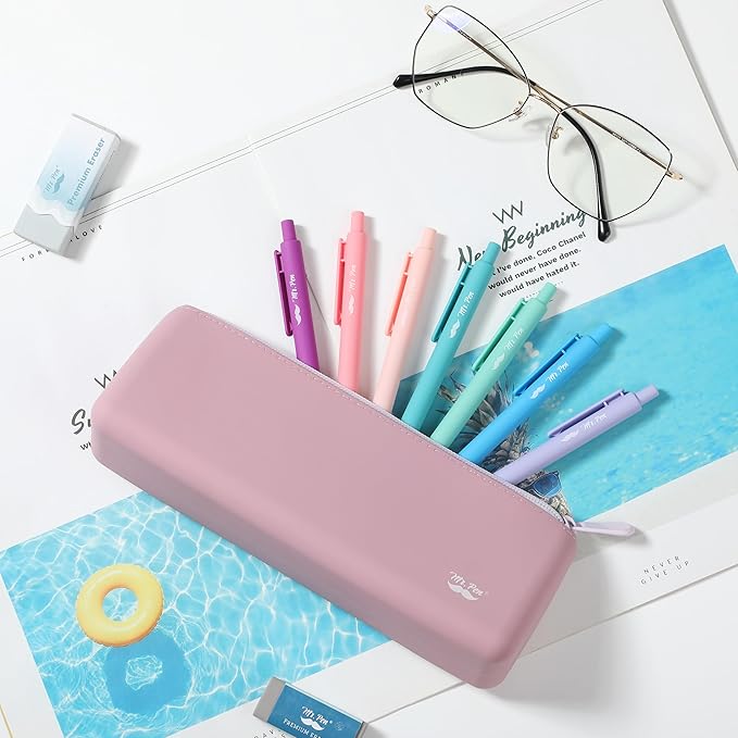 Mr. Pen- Silicone Pencil Case Pouch, Dusty Pink, Aesthetic Triangular Design, Multipurpose, Aesthetic Pencil Case Small, Silicone Makeup Bag