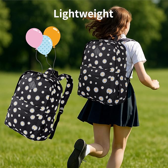 KK CRAFTS Preschool Backpack Kindergarten Little Kids Toddler Elementary School Backpacks for Boys and Girls with Chest Strap(17Inch, Daisy-Black)