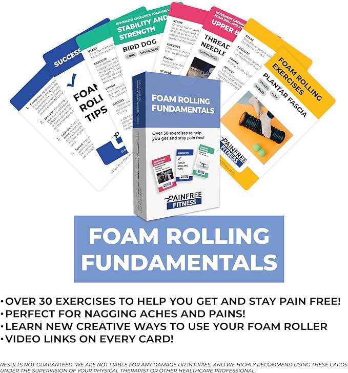 (30+ Cards) Foam Rolling Fundamentals Flashcards, 3x5 in, Fitness Cards for Fast Recovery, Color Coded Workout Cards for Foam Roller Warm Ups & Cooldowns, Bend Resistant, Durable