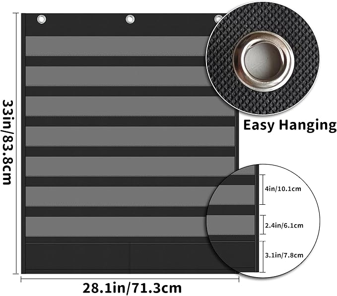 Yoink 7+2 Pockets Standard Pocket Chart, Clear 7 Pockets for Alphabet Learning with 2 Extra Storage Pocket, Chore Chart, Word Wall and Sentence Strips Chart for Classroom, Black (33" x 28.1")