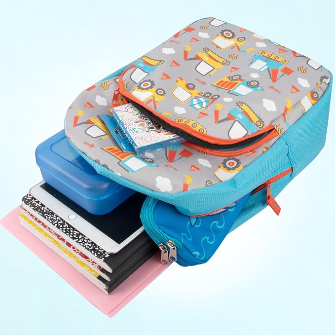 Trail maker 15 Inch Kids Backpacks for Boys & Girls | Preschool, Kindergarten, Elementary School Backpacks with Adjustable, Padded Straps (Construction Trucks)