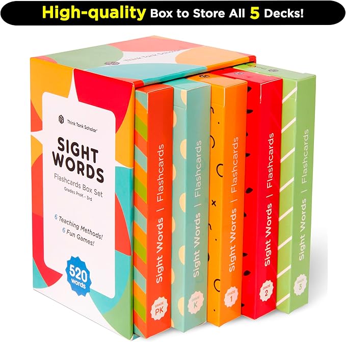 Award-Winning Sight Words Flash Cards – 520 High Frequency Words for Kids Ages 3–9 – Dolch & Fry List – Learn to Read for Preschool, Kindergarten, 1st, 2nd & 3rd Grade – Homeschool & Classroom Set