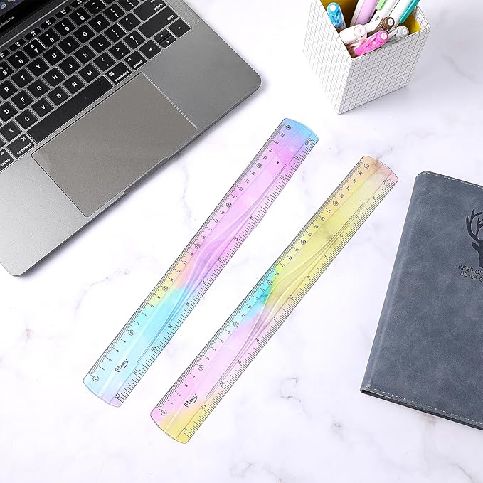 2 Pieces Flexible Ruler, Mabor 12inch Plastic Ruler Shatterproof Straight Edge Ruler Soft Bendable Ruler for School Classroom Office Kids & Adults