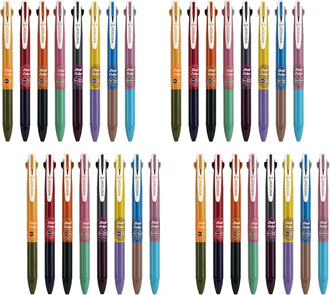 WRITECH Retractable Gel Ink Pens: Multi Colored 2 in 1 Colorful Click Pen Assorted Color 8ct Extra Fine Point Tip 0.5mm Journaling Smooth Writing Note Taking Coloring No Bleed & Smear Smudge