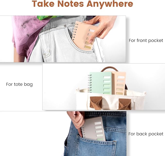 Yoment Pocket Small Notebook 3" x 5", Set of 8 Pocket Spiral Notepads, Mini Notebooks for Work, School, Office, Students and Professionals