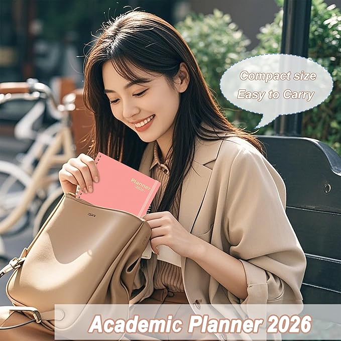 2026 Day Planner, Jan.2026-Dec.2026, 6.2" x 8.4", 2026 Planner Weekly and Monthly, 2026 Agenda Planner with Tabs & Pocket, 100GSM Thick Paper, Pink