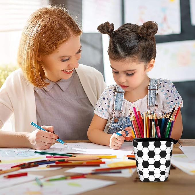 Soccer Kids Standing Pencil Case Girls Boys Telescopic Stationary Pouch with Zipper Large Capacity Stand up Pen Bag Portable Makeup Holder for Children School Students Office Supplies
