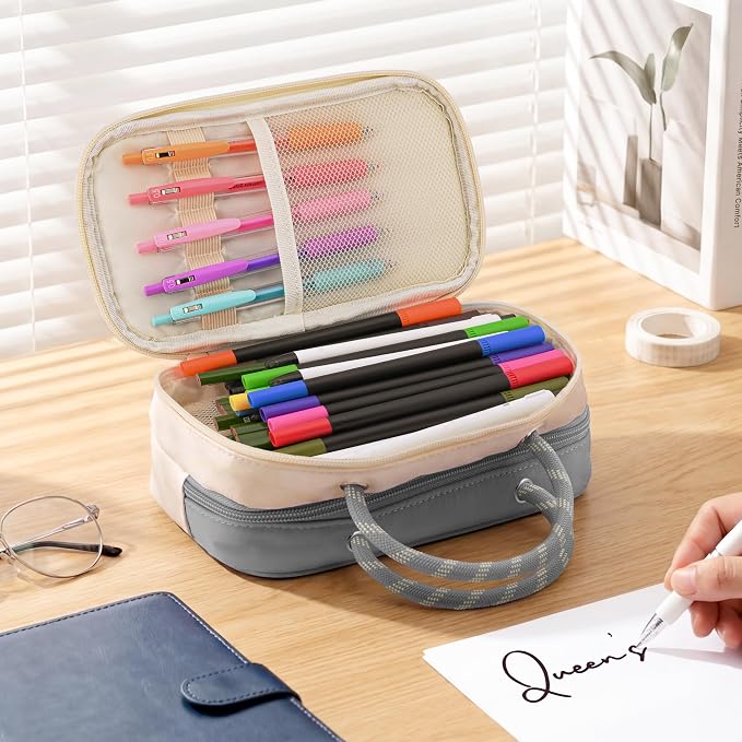 TOPBIDAI Large Pencil Case Pouch School Supplies for Girls Boy Women Men | Big Pencil Bag with 5 Compartments, Easy Grip Handle, Office College School Pencil Box