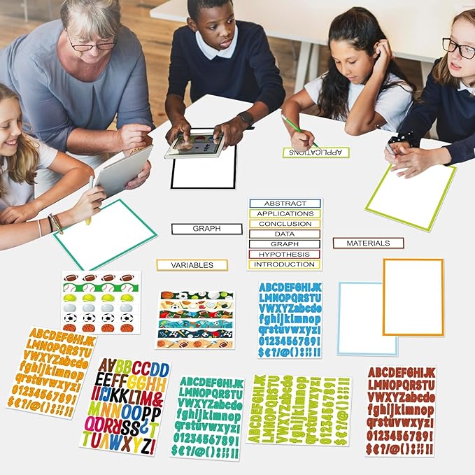 122 Pcs Science Fair Board Supplies 72 Sports Football Trim Scalloped Borders 36 Presentation Board Subtitle 6 Self Adhesive Project Title 8 Letter Sticker for Classroom Office Display Decor(Sports)
